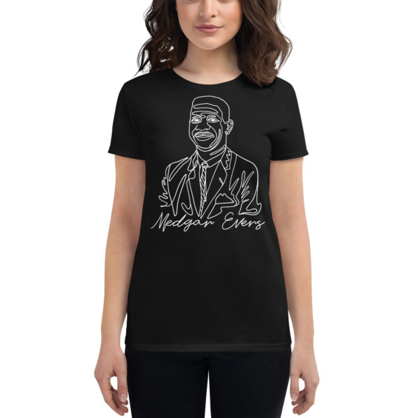 Medgar Evers: Fitted Women's T-Shirt - White Logo - Image 2